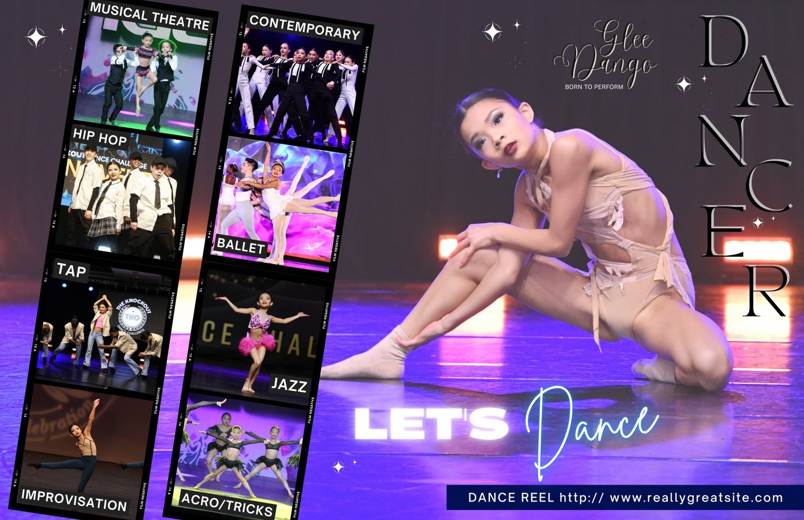 Dance styles montage including musical theatre, contemporary, hip hop, ballet, tap, jazz, improv and acro